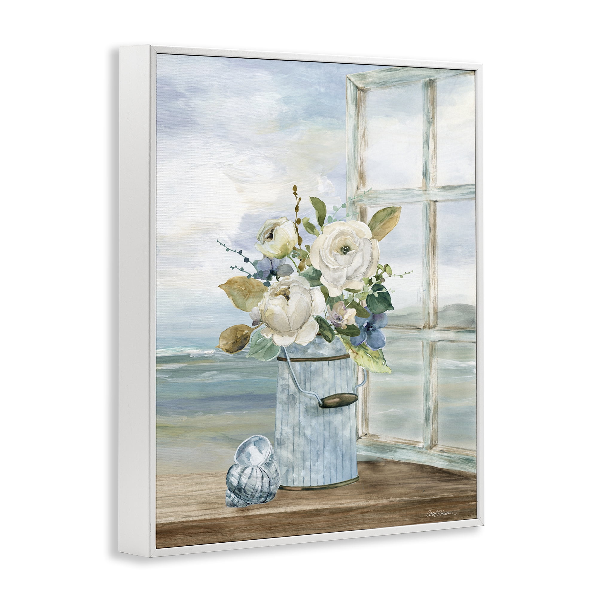 Stupell Industries Seaside Florals on Windowsill White Framed Giclee Art, design by Carol Robinson