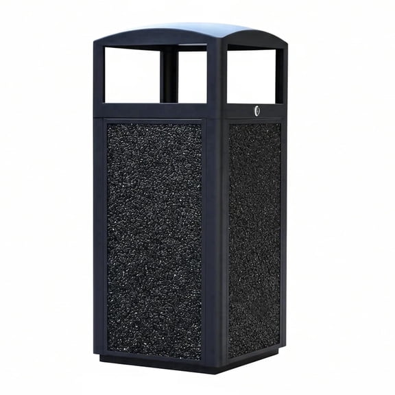 BERPET 13.5 Gallon Galvanized Steel Outdoor Commercial Trash Can with Lockable Lid and Removable Liner, Black
