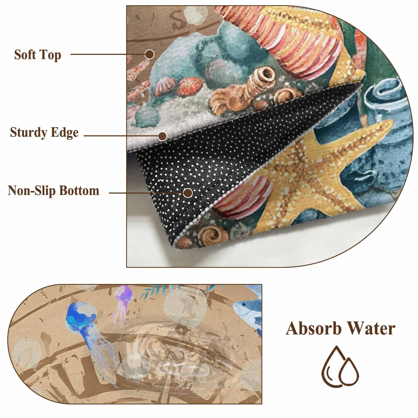 5'x7' Area Rugs for Living Room Bedroom, Sea Turtle Coastal Washable Rug Carpet Runner Indoor Outdoor, Summer Nautical Starfish Coral Brown Anchor Non Slip Floor Mats Area Rug for Kitchen, Nursery