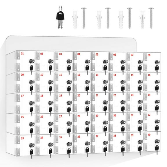 Transparent Phone Locker Cabinet, 40 Slots with Tamper-Proof Locks, Easy Wall Installation, Ideal for Universities, Gyms, Corporates
