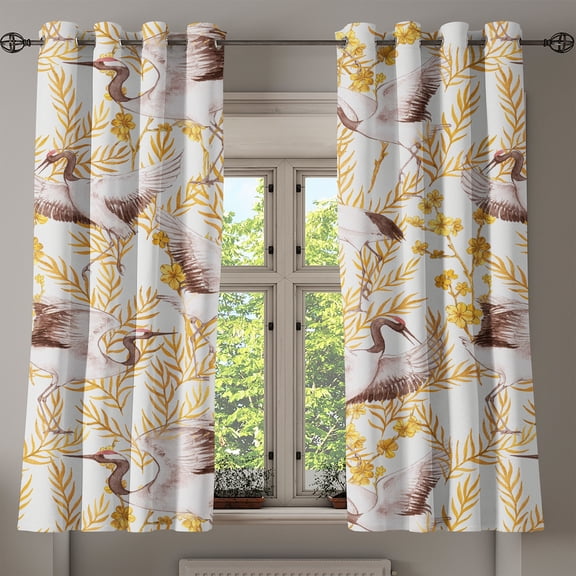 Ambesonne Birds and Nature Grommet Curtain, Simple Crane Art, 50"x60", Marigold Dried Rose Ivory