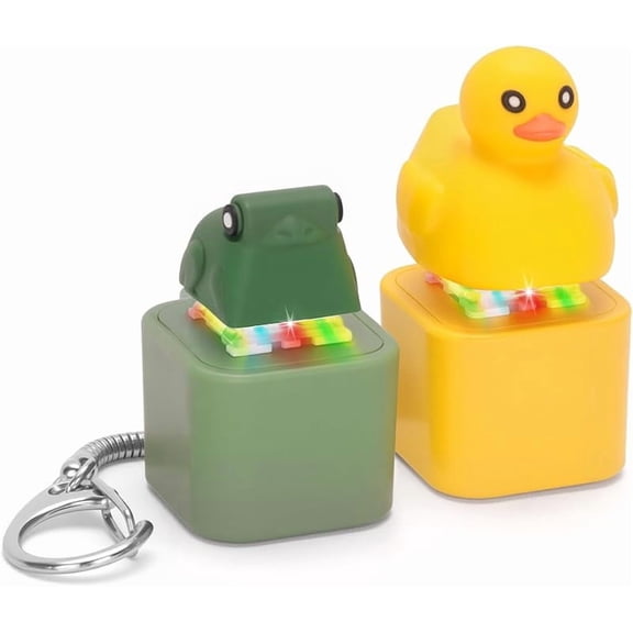 Wrongduck Quacking Duck & Croaking Frog Keyboard Fidget Toy Keychain Set, Rechargeable Clicker with LED Light, Sensory Stress Relief Toy for Adults and Kids (Yellow & Green, 2 Pack)