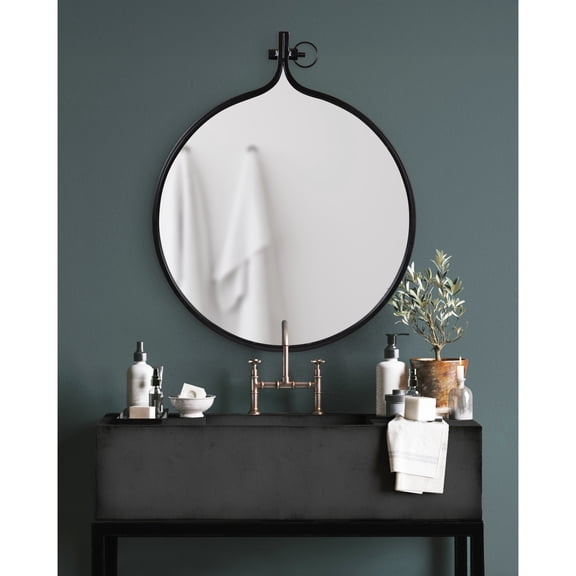 Kate and Laurel Yitro Round Metal Framed Wall Mirror, 24 x 29, Rustic Metal, Farmhouse Circle Vanity Mirror for Use as Bathroom Mirror for Over Sink or Refined Entryway Decor