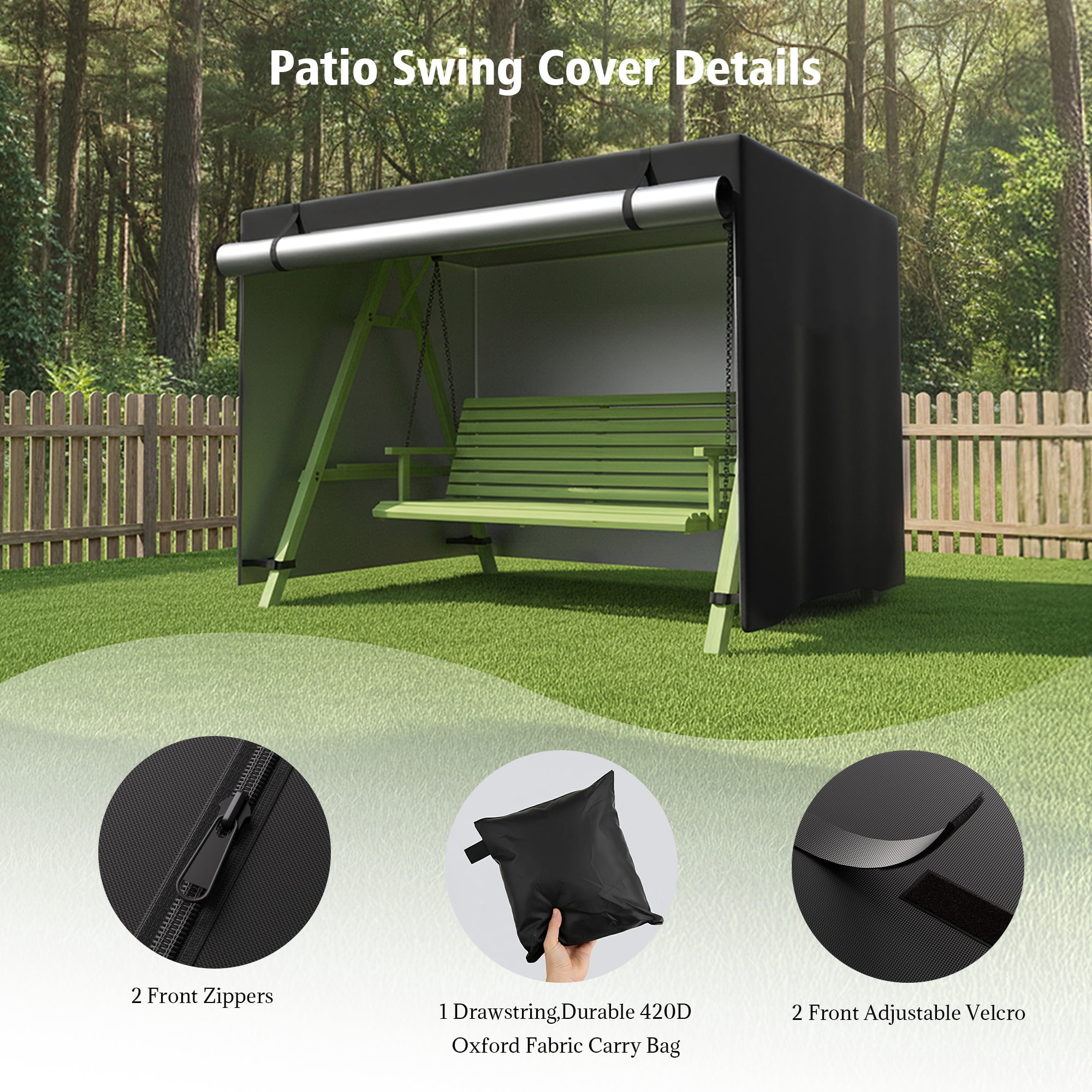 COSYUMI Outdoor Swing Covers for 3 Seater, Patio Swing Cover for Outdoor Patio Swing, Waterproof Hammock & UV Resistant Swing Canopy Cover, Garden Swing Chair Cover Furniture Protector,65x49x66Inch
