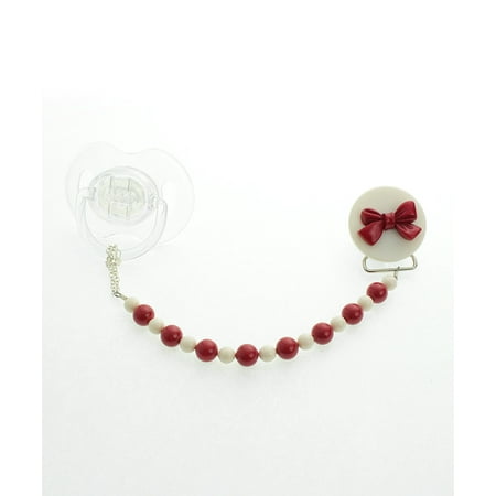 Baby Swarovski Pearls Pacifier Clip with Bow