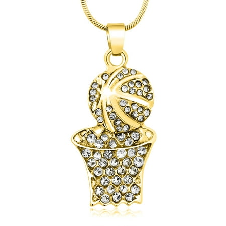 - Stunning Basketball and Hoop with White Crystals Plated Pendant +16