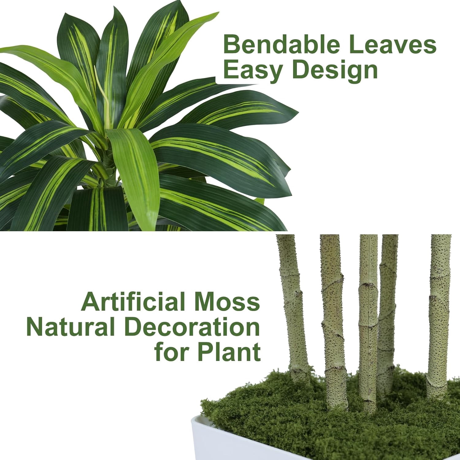 Keeplush 5FT Artificial Dracaena Tree with White Tall Planter - High-Density Silk Faux Yucca Fake Tree for Indoor Home Office Decor, Large Tall Artificial Floor Plant (150cm/5ft)