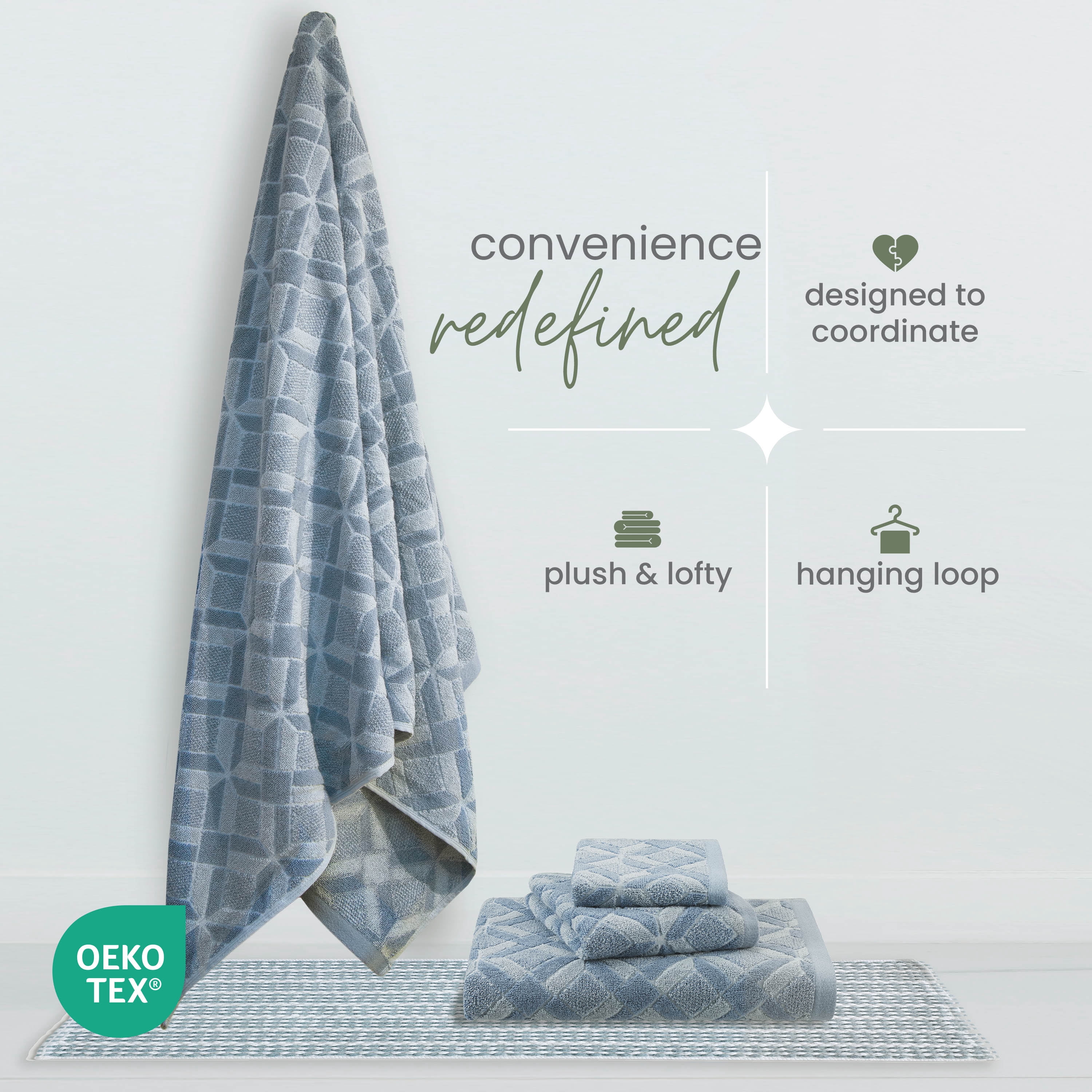 Martex Restore Geo Bath Towel, 30" x 56", Blue