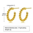 thumbnail image 3 of HOOUN Simple Round Hoop Earrings stainless steel Beads C-shaped Earrings Golden Women-13mm, 3 of 7