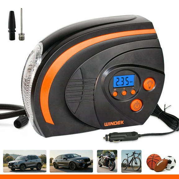 Windek Tire Inflator Portable Air Compressor with LED, 120psi Digital Pressure Gauge, 12V Tire Inflator with Auto Shutoff