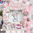 thumbnail image 2 of Vajilla desechable de elefante rosa para fiesta de bebé, plato de papel, servilleta, fiesta de cumpleaños de niña, suministros de globos, 2 of 4