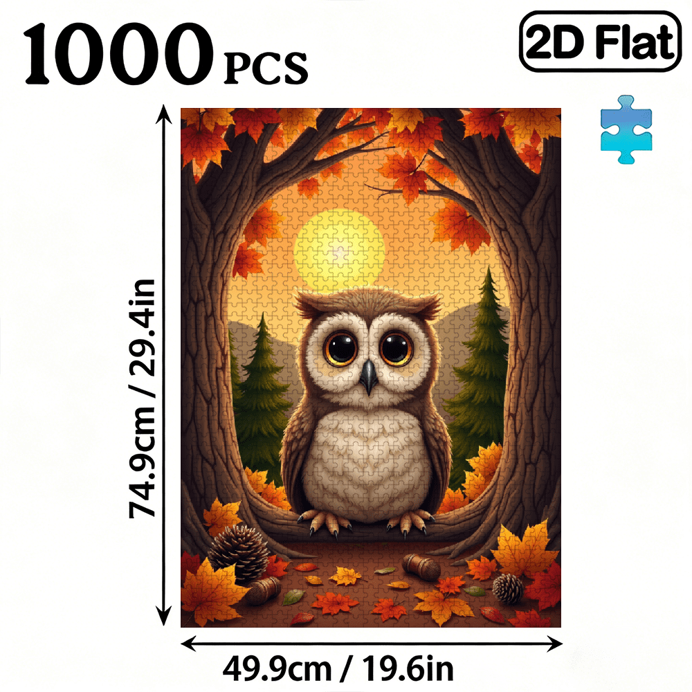 1000-piece vertical paper jigsaw puzzle - Cute Owl in a Tree Hole, size 29.5*20 inches.