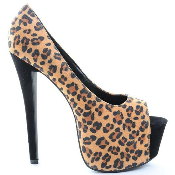 Fourever Funky - Leopard Peep Toe Platform Pump Heels Faux Suede ...