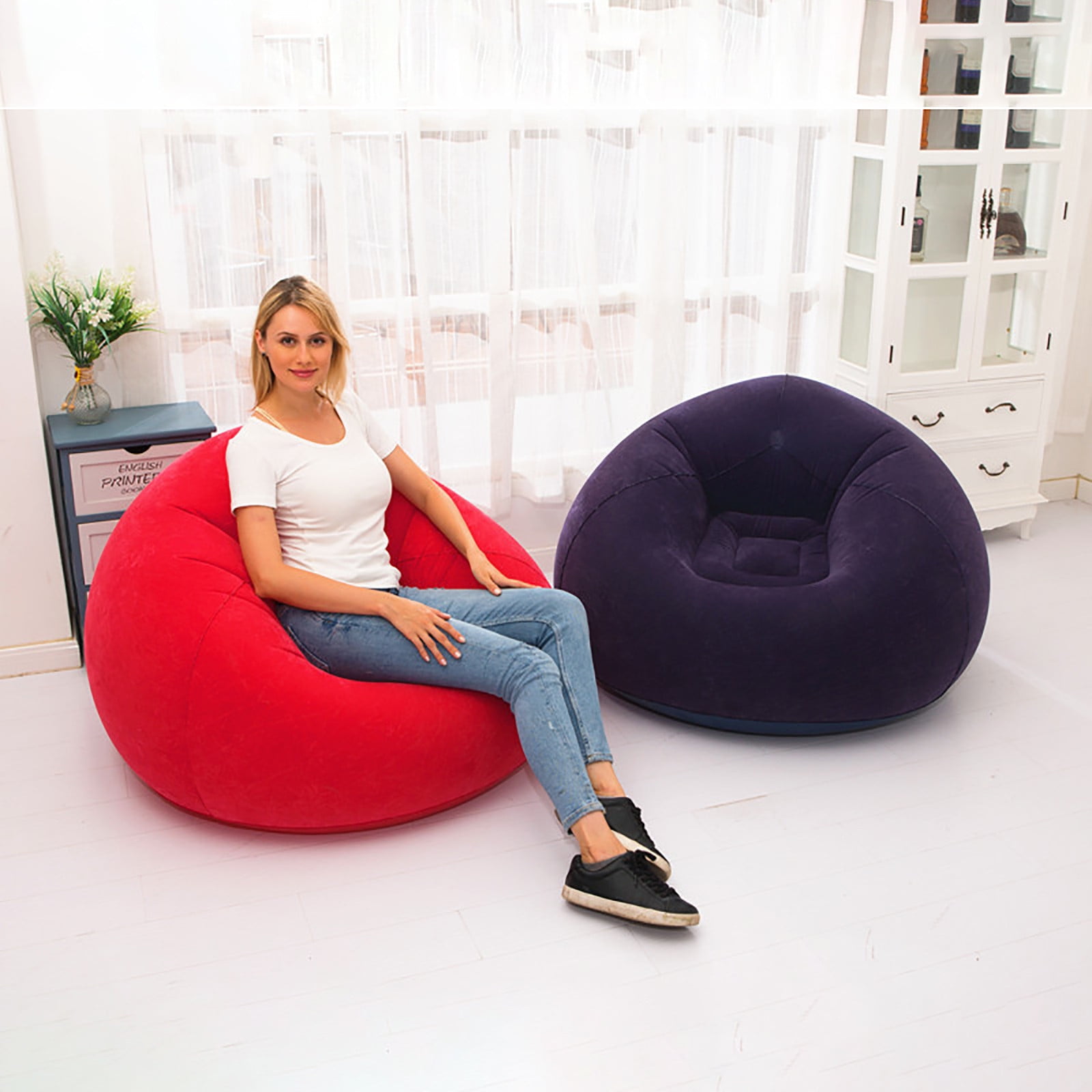 VANLOFE Inflatable Bean Bag Chairs for Adult & Teens, Blow up Chairs Lazy Sofa Folding Portable Inflatable Chair for Movie Outdoor Room Bedroom Reading Camping