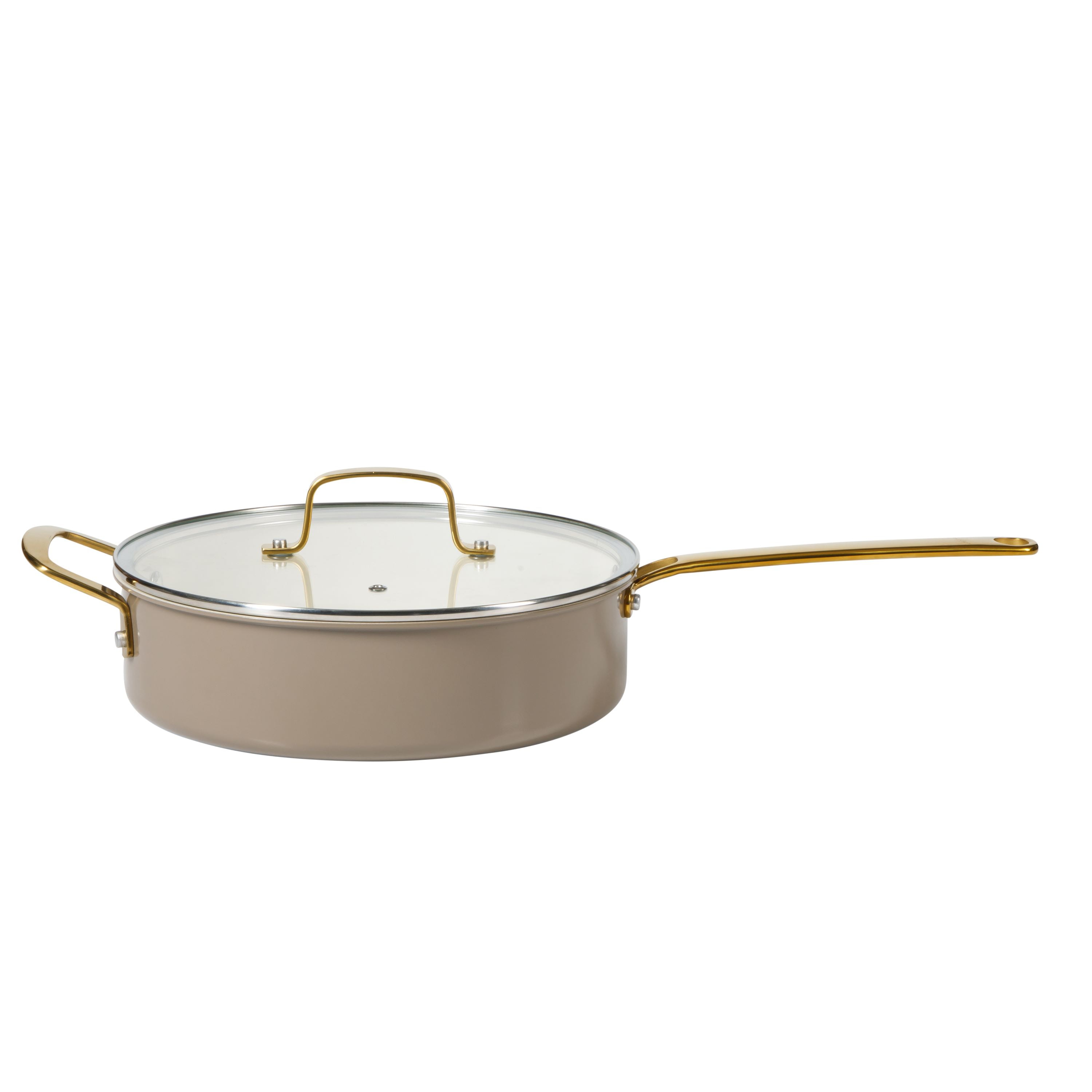 Martha Stewart 10-Piece Nonstick Pots and Pans Cookware Set with Gold Handles, Taupe