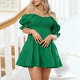 thumbnail image 2 of Kaemgyyd Dresses for Women Casual Fashion off Shoulder Short Sleeve A Line Mini Dress Flowy Tiered Smock Ruffle Hem Dress, 2 of 7