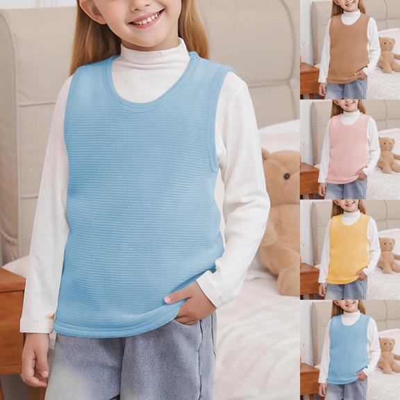 FRSASU Girls' Fleece Lined Sweater Vest Warm School Uniform Gilet Kids Casual Crewneck Thick Knit Sweater Clothes Yellow
