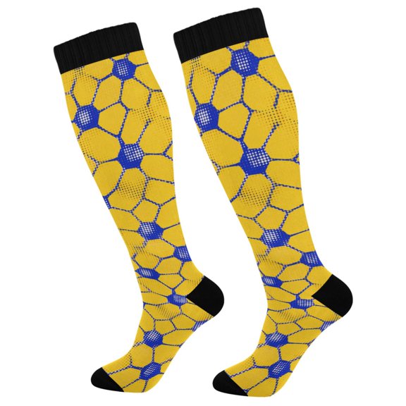 Unisex Knee High Socks, Yellow Net Printed Socks, Long Running Socks for Men & Women (1 Pair)