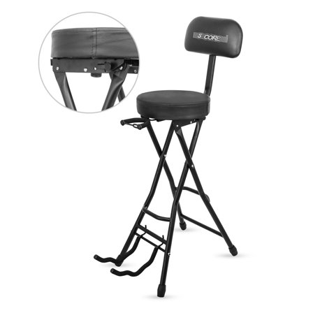 Guitar Stool Seat With Backrest Thick Cushioned Portable Durable Guitars Chair with Padded Holder Stand for Musicians,Black