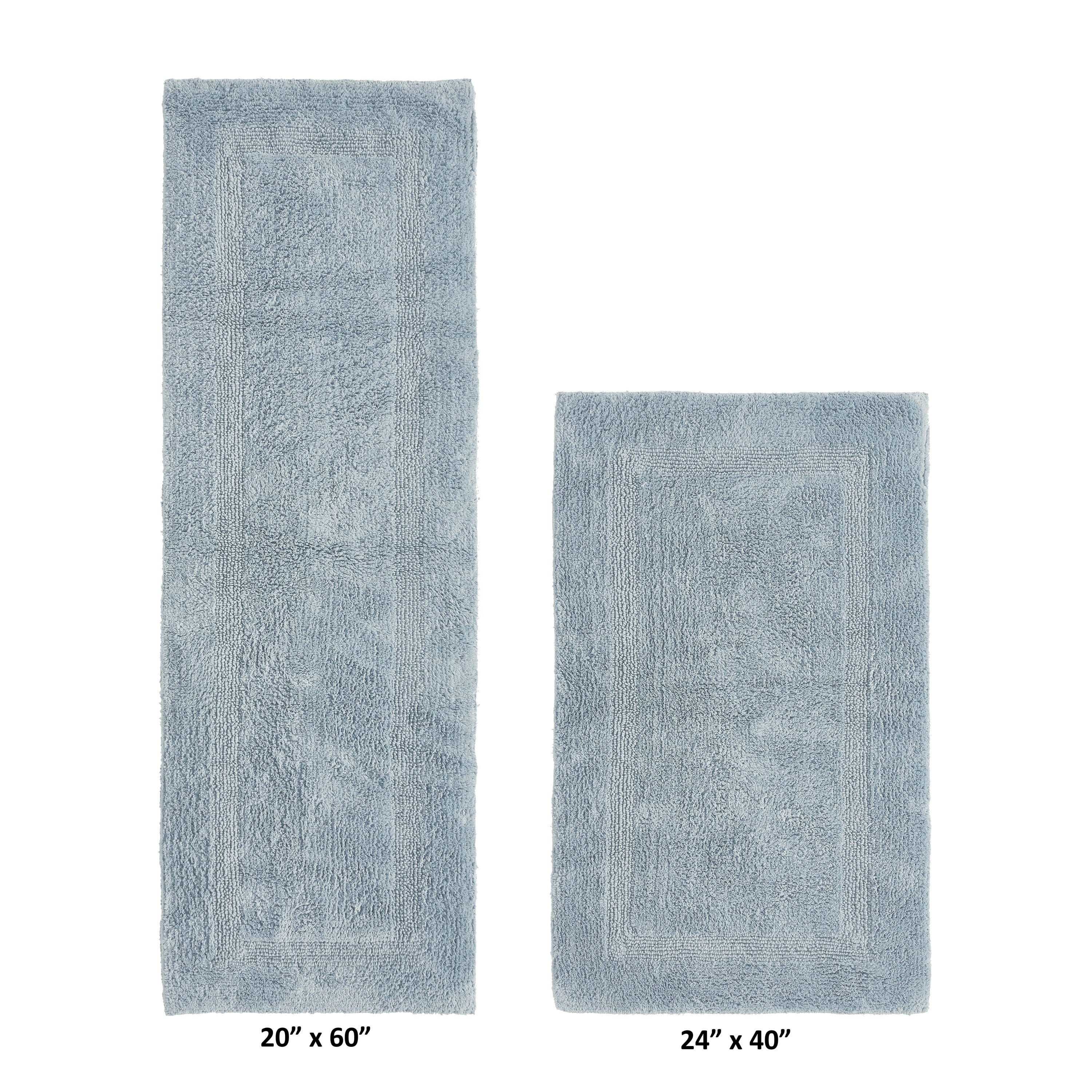 Better Trends Bathroom Rug 2 Piece Set 100% Cotton Soft Luxury Bath Rug Water Absorbent Reversible Machine Washable Runner Mat for Bathroom, Bathtub, Laundry Room 24”x40”|20”x60” Blue Lux Collection