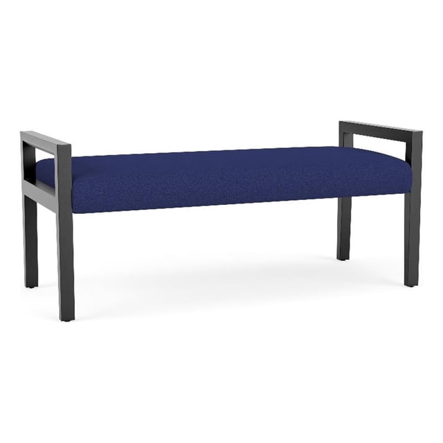 Pemberly Row Waiting Reception 2 Seat Bench Wood Frame in Blue