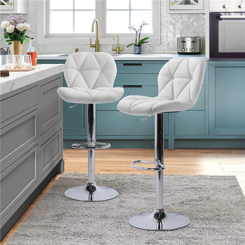 Alden Design Adjustable Counter-Height Faux Leather Modern Barstool, Set of 2, White - image 2 of 8