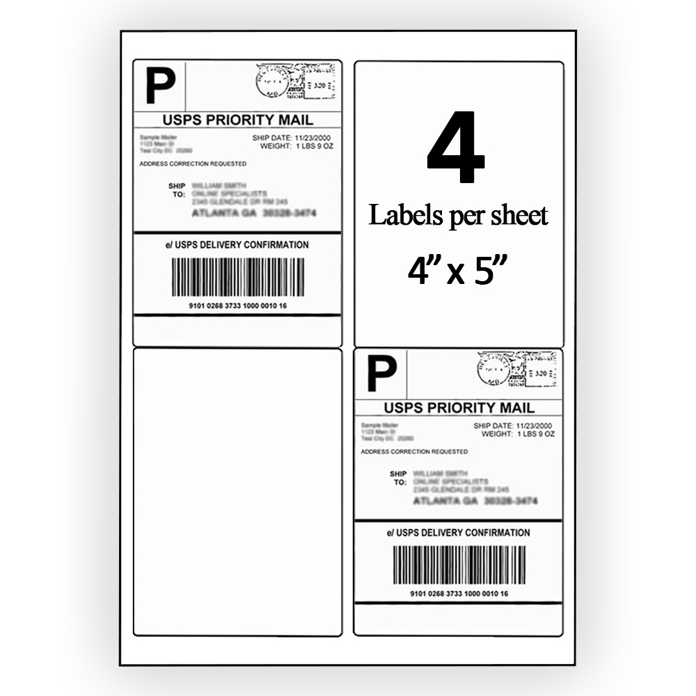 (2000) 4 x 5 EcoSwift Laser/Ink Address Shipping Adhesive Labels 4 per sheet