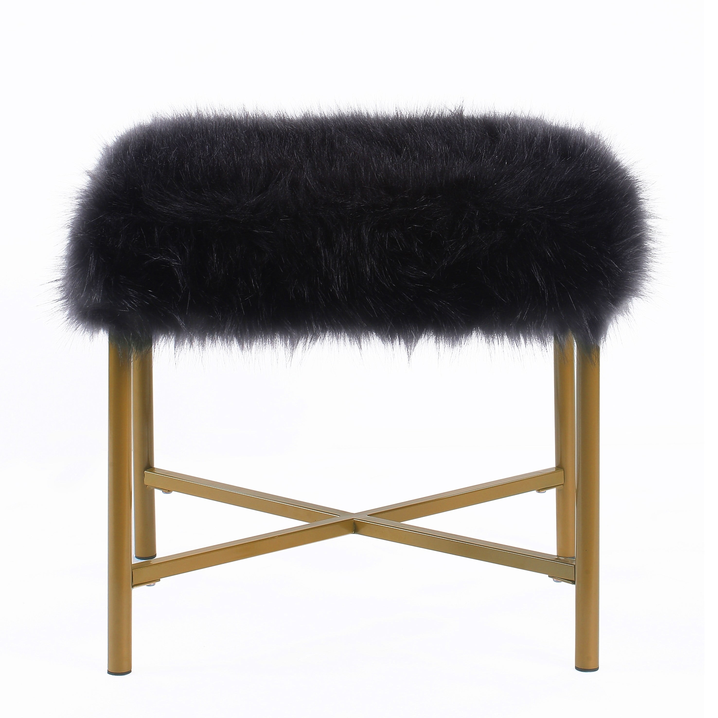 HomePop Faux Fur Square Ottoman, Multiple Colors