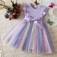 thumbnail image 3 of Girls Ruffle Sleeve Princess Dress Gradient Tulle Dress Satin Bow Waist Dress Birthday Party Pageant Dress Flowy A Line Silhouette Dress For Girls Purple 3Y, 3 of 4