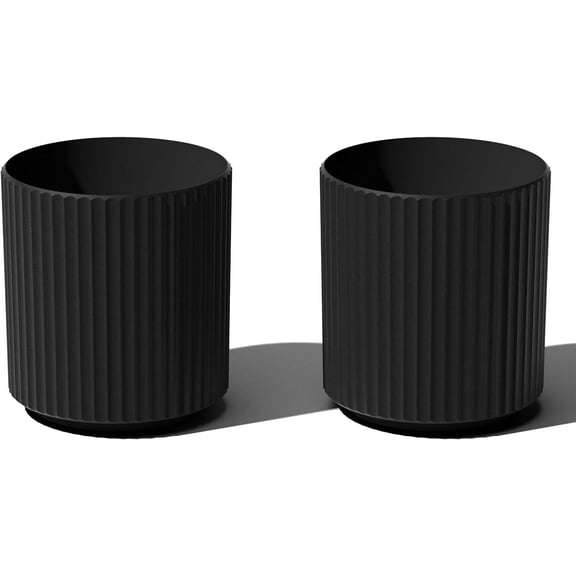 WJSP 2 pack Round Planter Black 11X12 inch for Porch Patio