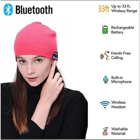 upgraded unisex knit bluetooth beanie hat headphones v4.2 unique christmas tech gifts for men/dad/women/mom/teen boys/girls stocking stuffer w/built-in stereo speakers (red)