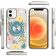 thumbnail image 4 of For iPhone 12 & iPhone 12 Pro Metal Diamond CD Pattern Design Matte Finished Hybrid with Rotational Ring [Car Mount Friendly] Case - Floral E, 4 of 4