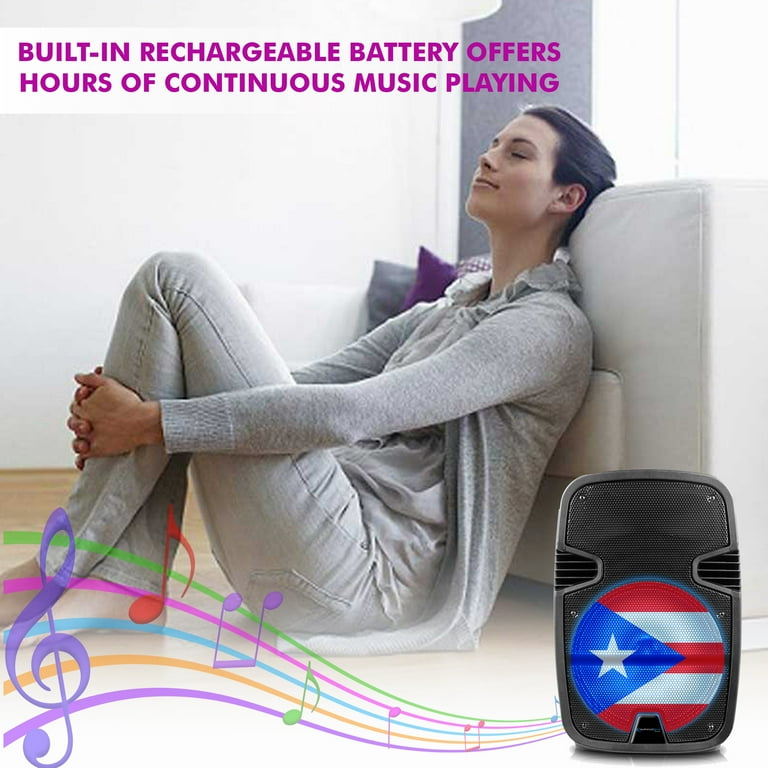Technical Pro 2000 Watts Rechargeable 12 Inch Puerto Rico Bluetooth LED Speaker with USB SD Card Inputs Top Carry