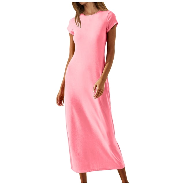 Robe T-Shirt Manches Courtes Été 2025 pour Femmes Col Rond Décontracté Plage Longues Robes Maxi