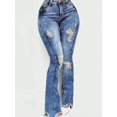 thumbnail image 2 of Women's Ripped Flared Jeans High Waisted Denim long pants Nail Bead Embellished Distressed Trendy Fashion, 2 of 5