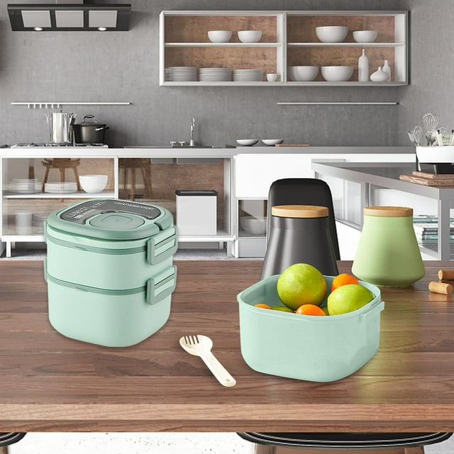 Stainless Steel Lunch Container Stackable Lunch Container With Built In Divider Spoon 3oz Dressing Container Leak Proof Durable Bento For under Organization Fridge Storage Cool Kitchen Stuff Mini