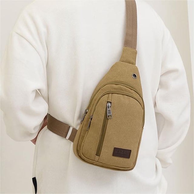 Bolso bandolera de lona gruesa | Bolso bandolera de 3x3 con tres cremalleras | Correa ajustable para hombre | Colores caqui, marrón y verde | Bolso bandolera de 30x18x6 cm