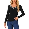 thumbnail image 1 of Blusa Casual de Lentejuelas INSPIRE CHIC para Mujer, Manga Larga, Cuello en V, Camiseta Básica, Talla S, Color Negro, 1 of 6