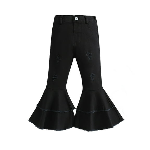 CSCHome Kids Toddler Girls Spring Fall Jeans Flared Pants Solid Color with Pocket Flared Leggings Cotton Denim Pants for 1-6 Years Old