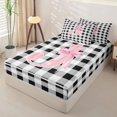 thumbnail image 2 of Manfei Grid Themed Alphabet J Pattern Zipper Full Size Comforter Sets with Fitted Sheet and 2 Pillowcases,Girly Bow Knot Zipper Bedding Set,Pink Reversible,4-Piece, 2 of 7