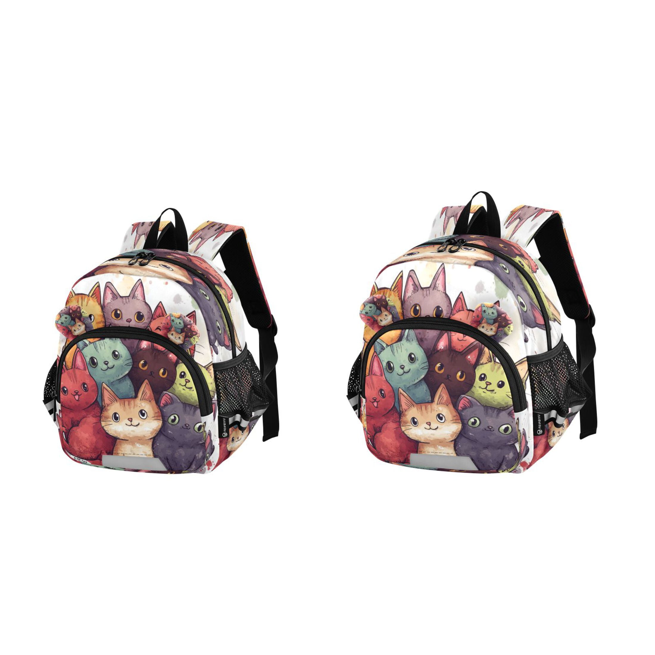 RMDQTR Adorable Ear-Print Backpack with Reflective Strip and Anti-Lost Leash Adjustable Shoulder Straps Mini Travel Backpack Colorful Comic Style Cats