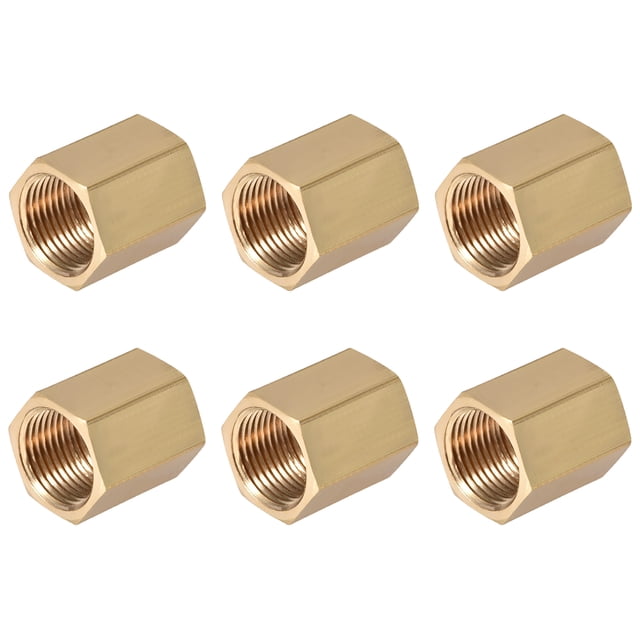 Conector de tubo de latón, nipple hexagonal recto, acoplador 3/8 x 3/8 G, rosca hembra, tono dorado, 6 piezas