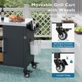 thumbnail image 6 of 55.5" Outdoor Kitchen Island with Sink, Metal Grill Cart Table with 4 Lockable Wheels and Adjustable Shelves, Towel Rack, Outdoor Bar Cart Sink Station for Pizza Prep and BBQ, Black, 6 of 9