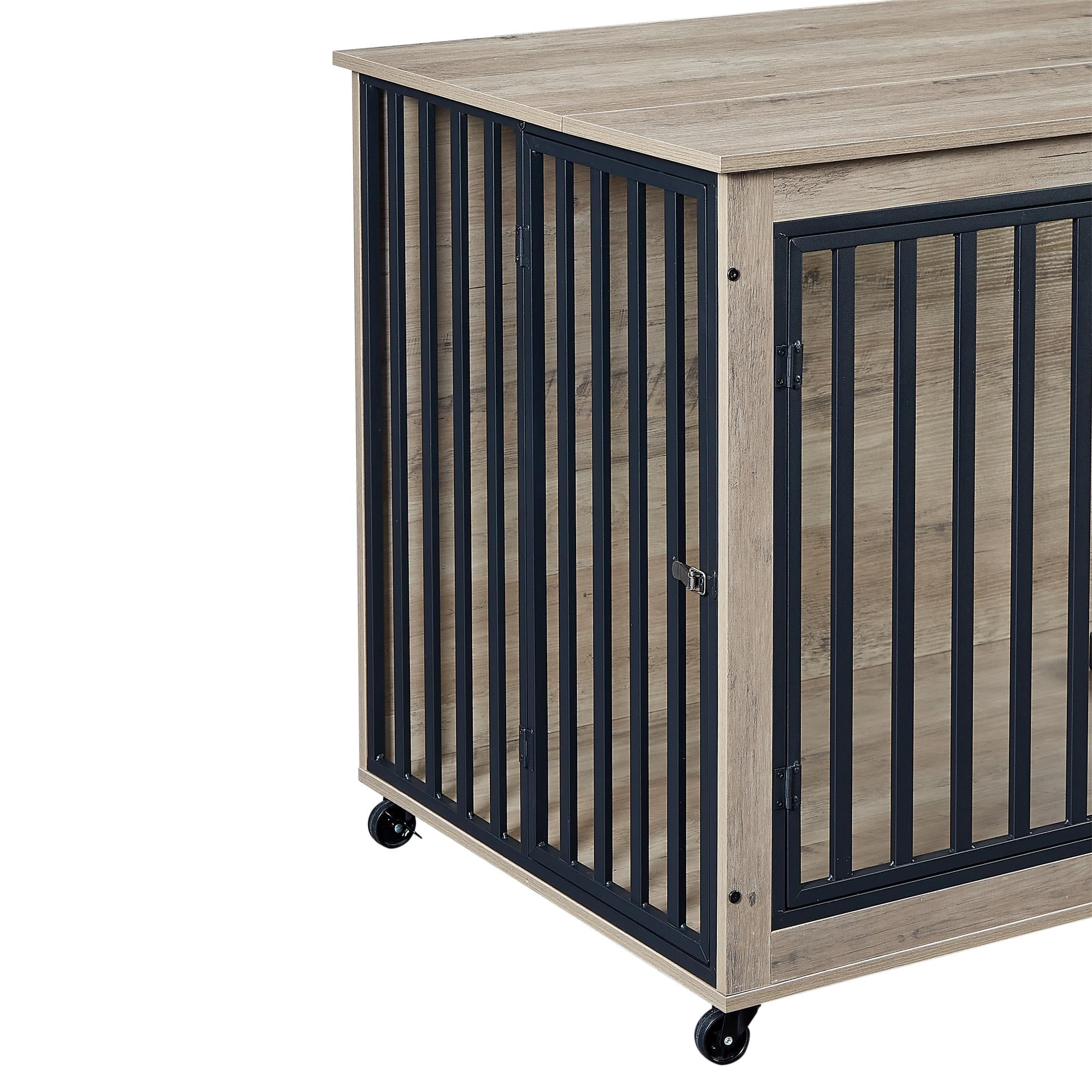 Pefilos 38" Dog Crate with Feeding Bowl, Wheels, Three Doors Kennel Flip-Up Top Opening, Furniture Style Dog Cage for Indoor Dogs, Gray Pefilos 38" Dog Crate with Feeding Bowl, Wheels, Three Doors Kennel Flip-Up Top Opening, Furniture Style Dog Cage for Indoor Dogs, Gray