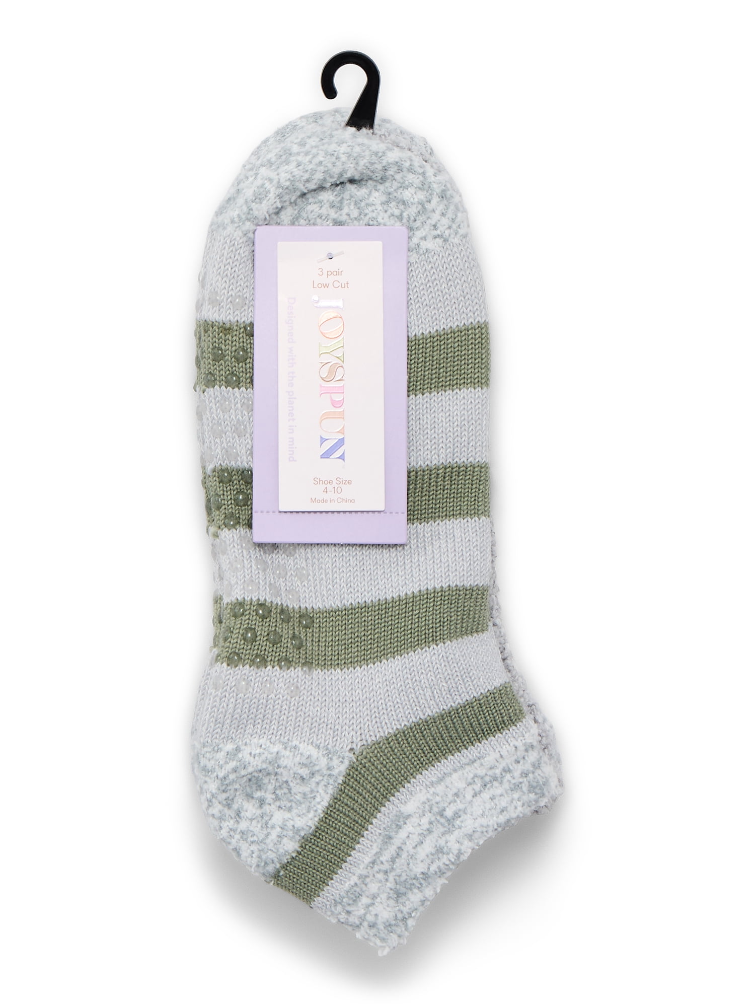 Joyspun Women's Double Layer Low Cut Lounge Socks, 3 Pack, Shoe Sizes 4-10