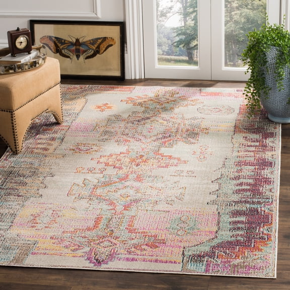 SAFAVIEH Crystal Qiana Oriental Area Rug, Light Gray/Purple, 5' x 5' Square