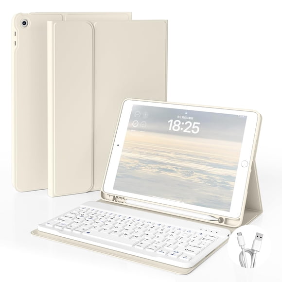 Funda con Teclado GKABXY para iPad 10.2 pulgadas 2021/2020/2019 Blanca