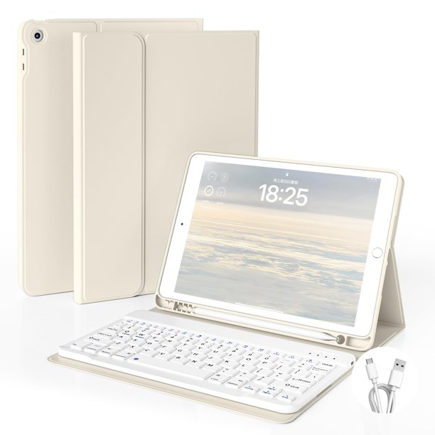 Funda con Teclado GKABXY para iPad 10.2 pulgadas 2021/2020/2019 Blanca