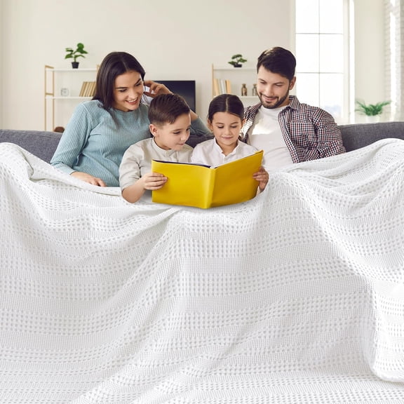 Waffle Weave Blanket California King 110"x96" Rayon from Bamboo and Cotton White