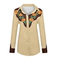 thumbnail image 3 of Retro Cowgirl Shirts for Women Long Sleeve Button Down Western Shirts Spring Fall Country Floral Print Tops Khaki L, 3 of 4